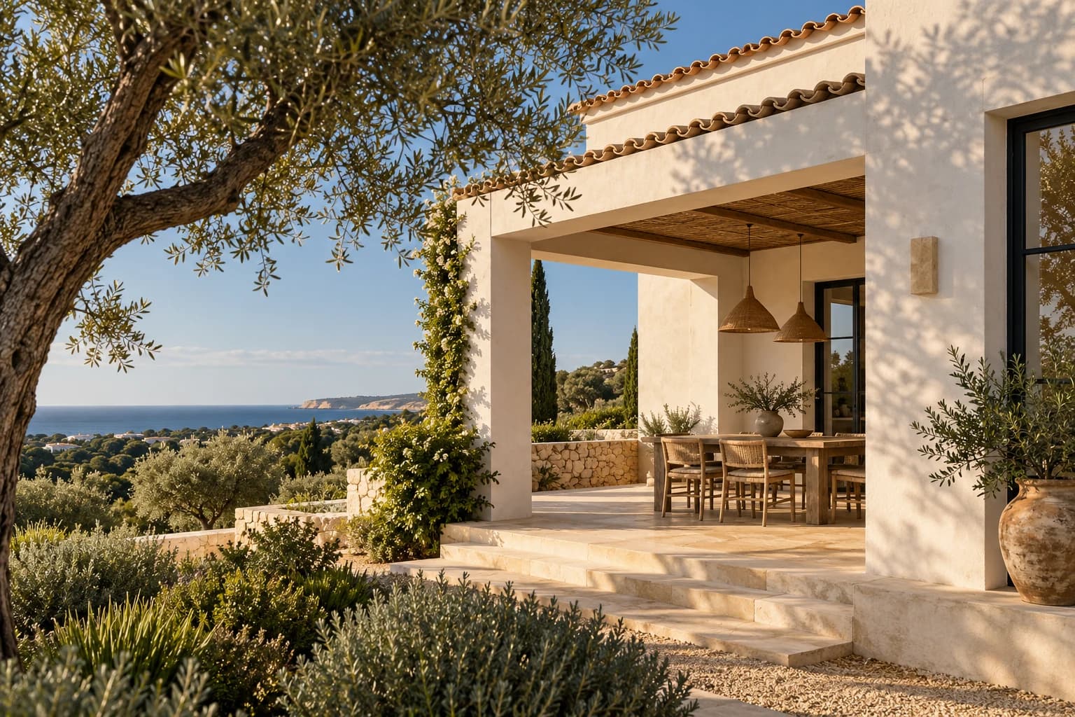 Generated atmosphere image of a Mediterranean home, not a managed property.